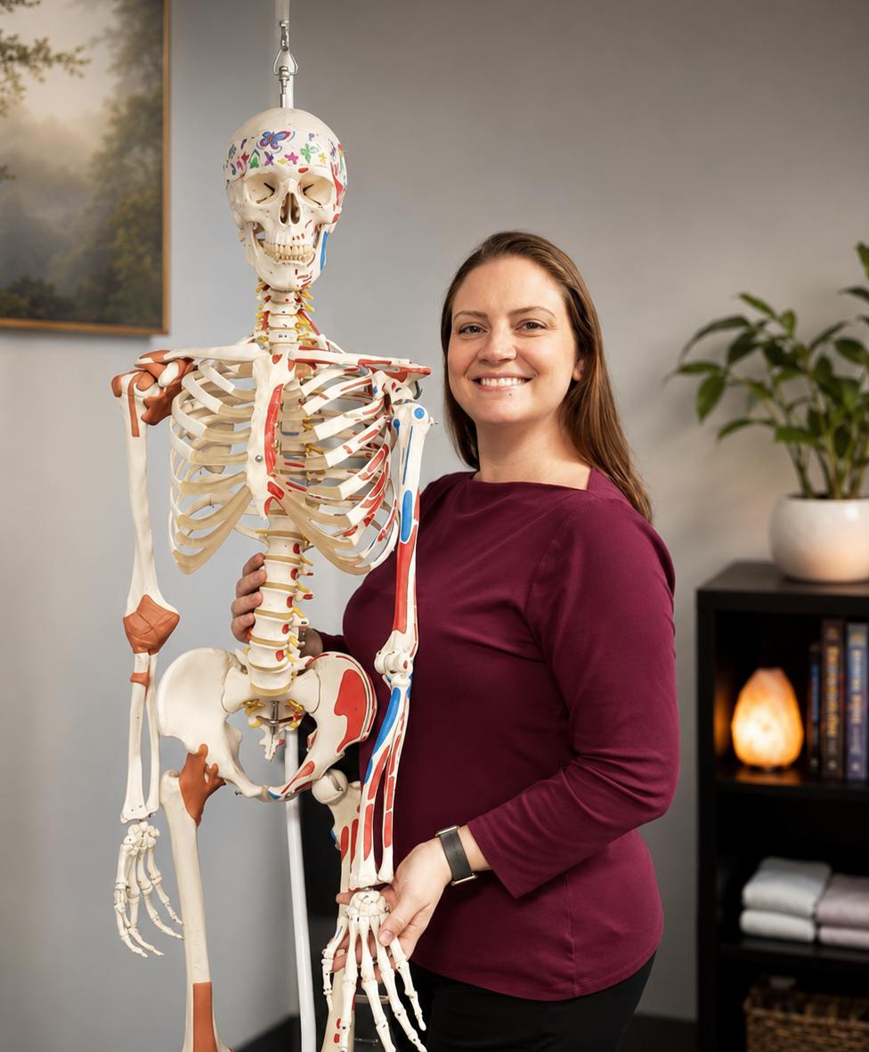 Cristel Anderson with anatomical model
